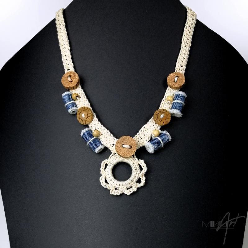 ● Horgolt boho textilnyaklánc farmer gyöngyökkel●