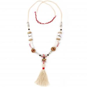 ● Rusztikus, hosszú nyaklánc textilgyöngyökkel, bojttal●