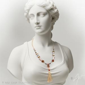 ● Rusztikus, hosszú nyaklánc textilgyöngyökkel, bojttal●